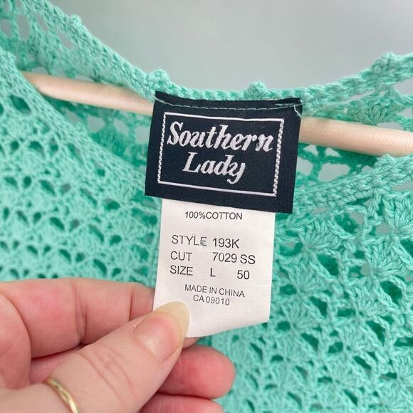 Southern Lady Women's Crochet Open Knit Cardigan large turquoise green - Picture 8 of 12